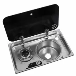 Navy Load Stainless Steel Single Hob With Right Hand Sink And Glass Lid NL.24000