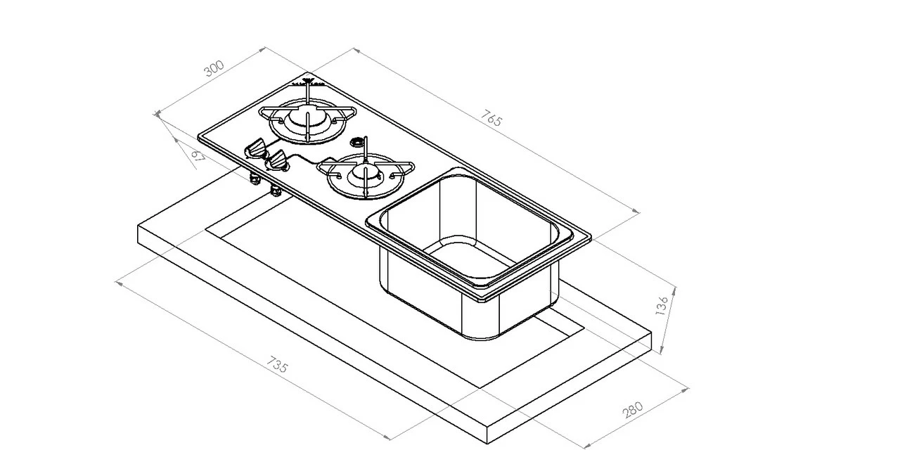 Navy Load Glass Built-In 2 Burners Hob With Stainless Steel Sink NL.20015 4 Navy Load Glass Built-In 2 Burners Hob With Stainless Steel Sink NL.20015 - Image 2